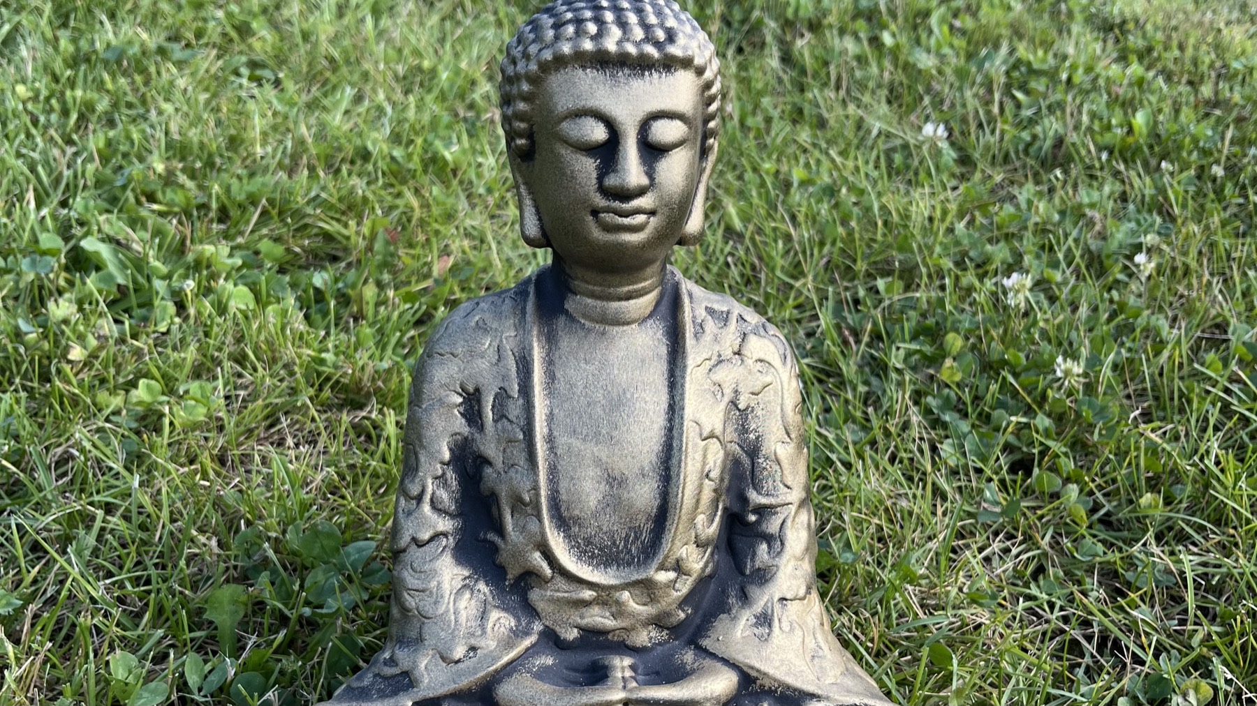 Buddha-Figur im Gras